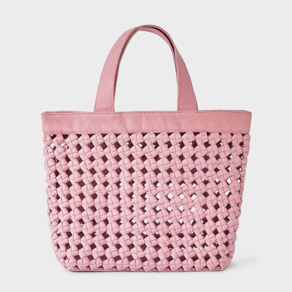 Waxed Cotton Woven Cord Tote Bag - Coral Pink